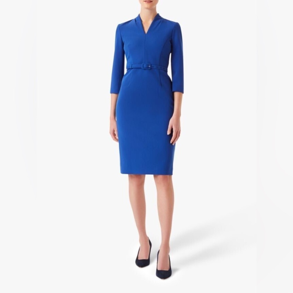 HOBBS LONDON Blue 3/4 Sleeve Midi Tailored  Modest Work Wear Business Casual Dre